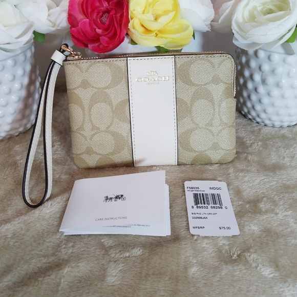 COACH NEW Women's Wristlet Signature Clutch Coach NWT White - Picture 4 of 7